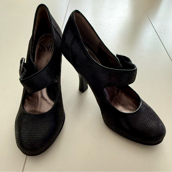 Sofft Women's Black Leather Textured Gothcore Mary Jane Kitten Heel Steampunk - Picture 8 of 8